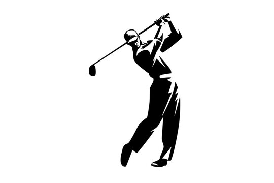 a black silhouette of a golfer hitting the ball ball, black, golf, golfer, hit, play, silhouette , Generative art.