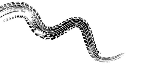 Grunge tire track, wheel braking marks. Truck, car or motorcycle tread pattern silhouette. Auto race, motorsport, speed racing design element. eps 10