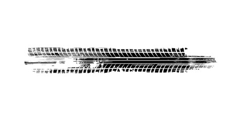 Grunge tire track, wheel braking marks. Truck, car or motorcycle tread pattern silhouette. Auto race, motorsport, speed racing design element. eps 10