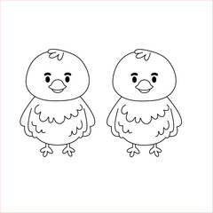 A cute duck cartoon in black and white outline, KDP, kids, line art, coloring book page , Illustration