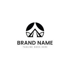 Minimalistic black and white logo design featuring stylized mountain peaks, symbolizing adventure and exploration.