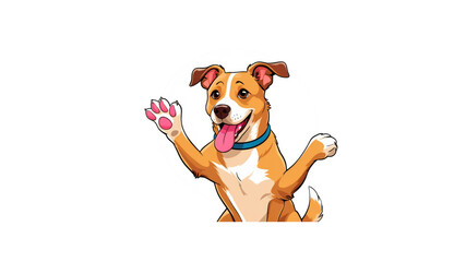 Happy Dog Waving Paw, Cartoon Illustration