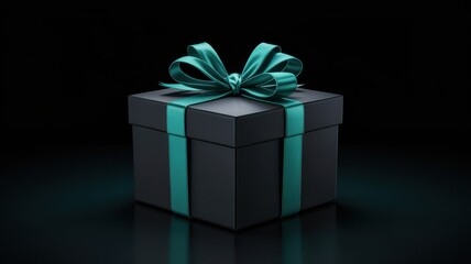 Elegant black gift box with teal ribbon