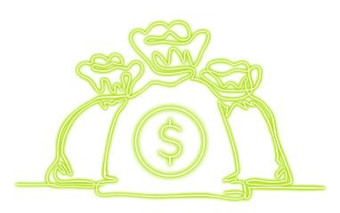 Neon dollar sign icon isolated on transparent background. Glowing dollar signs in lime green. Light effect, neon sign	