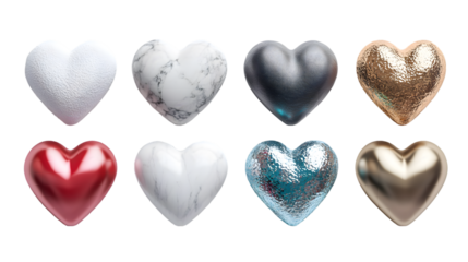 Assorted textured hearts arranged on transparent background PNG