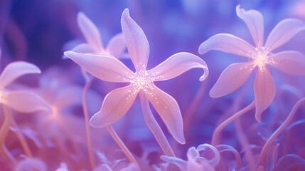 Fototapeta premium Close-up view of glowing, pastel flowers.