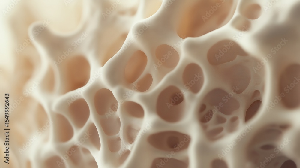 Poster close-up 3d abstraction of a porous organic structure with intricate, lace-like networks, resembling