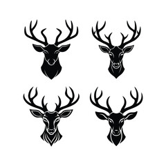 Deer head silhouette set of vector illustration