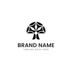 A stylized black and white logo featuring a tree design, symbolizing growth and sustainability, with a modern aesthetic.