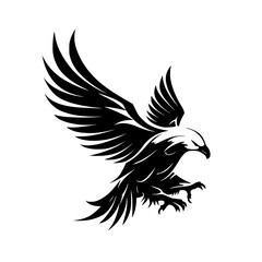 Obraz premium the black silhouette of an eagle spread its wings bird, black, eagle, logo, silhouette, wing , Generative art.