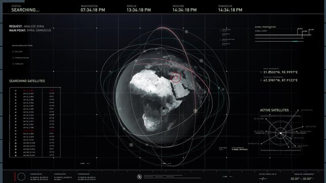 Syria is a country found on the map of the planet. Global searching advanced system for location tracking. Satellite camera data for the modern spy technology. Earth on computer screen, UI