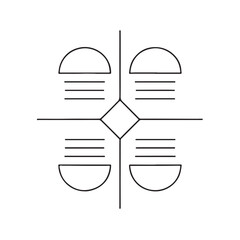 Symmetrical Geometric Network Diagram Featuring Central Diamond and Four Semi-Circles