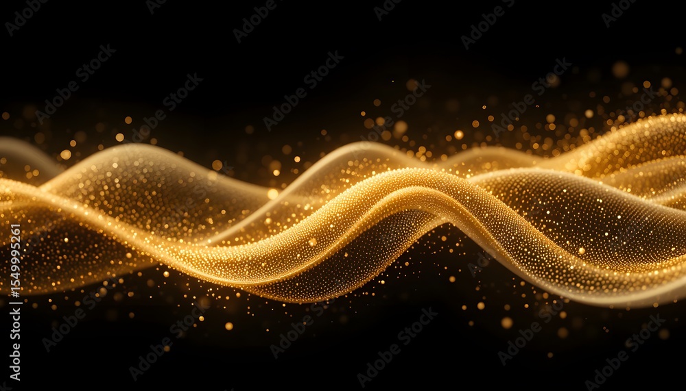 Poster golden wave background, shimmering particles flowing gracefully. ethereal and luxurious effect. ligh