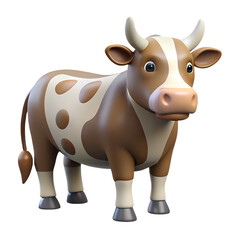 PNG Cattle 3D illustration cartoon character, cute stylized animal isolated on transparent background.