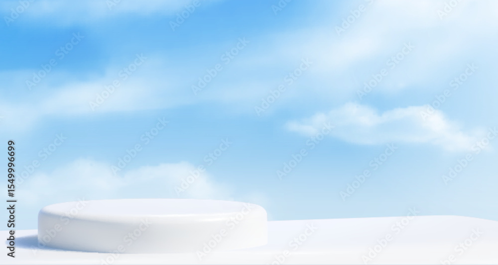 Aufkleber sky background with white podium platform - circular stage with soft shadow beneath bright blue heav