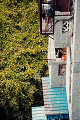 Semi wide shot of apartment building