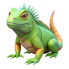 PNG Iguana 3D illustration cartoon character, cute stylized animal isolated on transparent background.