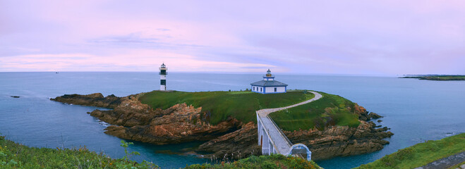 Panoramic Sunset Over Ribadeo Lighthouse Landscape