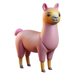 PNG Llama 3D illustration cartoon character, cute stylized animal isolated on transparent background.