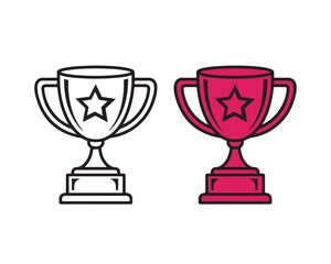 Two Trophy Cups Vector Illustration Black White Pink Star Award