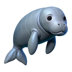PNG Manatee 3D illustration cartoon character, cute stylized animal isolated on transparent background.