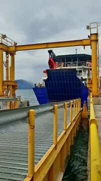KMP Pora pora ferry activities are in the process of berthing which will sail on Lake Toba. Domestic crossing vessels with a fixed route in Lake Toba waters. Sailing from Samosir to Parapat.