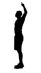 a black and white silhouette of a woman standing with her arms outstretched arm, black, hand, man, silhouette, stand, woman , Generative art.
