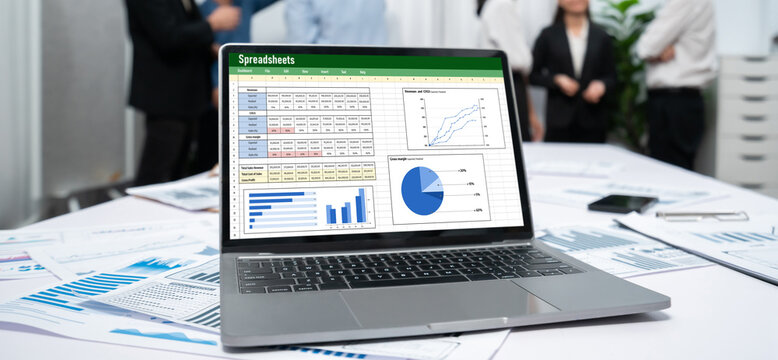 Spreadsheet document information financial startup concept. data and graphs in spreadsheet documents for online analysis project dashboard accounting digital brisk