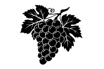 a black and white icon of a branch of grapes with a leaf black, branch, grape, icon, leaf, silhouette, style, vine , Generative art.