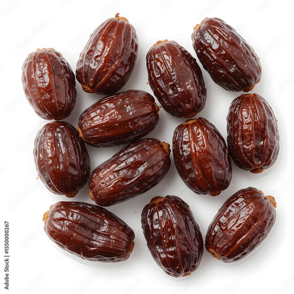 Poster dates abundance still life. wrinkled dates texture against white backdrop. natural dates arrangement