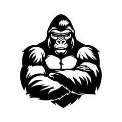 a black and white illustration of an angry gorilla angry, arm, black, gorilla, hold, illustration , Generative art.