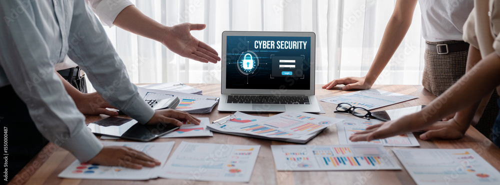 Aufkleber Cyber security system on computer screen protect private information brisk from hacker and cyber attack