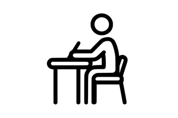 a person sitting at a desk in a chair working on a laptop linear icon on a white background chair, desk, icon, laptop, logo, man, person, sit, sit on, student, table, work on , Generative art.