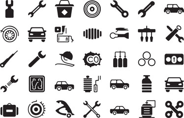Automotive Service Glyph Icons Car Repair and Maintenance Toolkit
