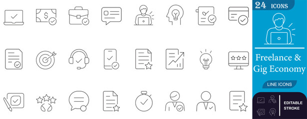 Clean and modern line icons set tailored for freelance and gig economy platforms. Ideal for apps, websites, dashboards, and digital business tools.