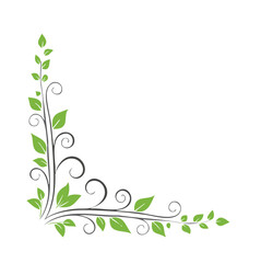 Green leaf corner design floral vine border element