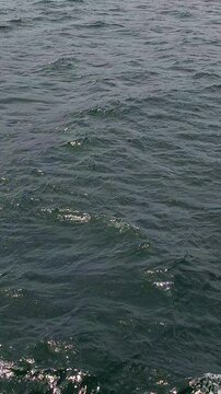 Waves of lake water from the boat with splashes competing with each other. Lake Toba with the side of the boat crossing from Tomok port to Parapat port, North Sumatra, Indonesia.