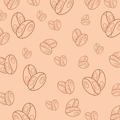 hand Drawn coffee bean seamless background. Pattern with falling coffee beans
