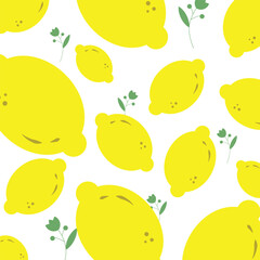 Tropical seamless pattern with yellow lemons. Vector illustration Fruit summer background