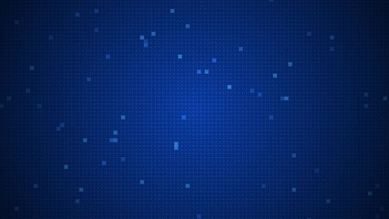 Dynamic blue print, technology background loop. Digital grid with flashing squares represents data, network, or tech activity. Modern abstract animation. 3D render loop.