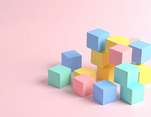 Colorful geometric cubes arranged on pastel background
