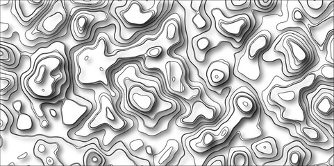 Abstract design with black and white abstract papercut and multi-layer cutout geometric pattern. Cartography, topology, or terrain path concept.. Topography grid map. Stylized topographic contour map.