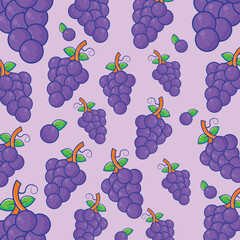 seamless pattern with grapes. Colorful pattern of purple grapes on a soft purple background