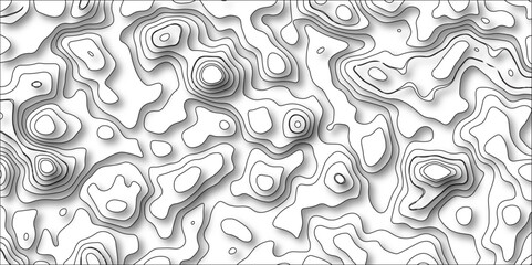 Abstract design with black and white abstract papercut and multi-layer cutout geometric pattern. Cartography, topology, or terrain path concept.. Topography grid map. Stylized topographic contour map.