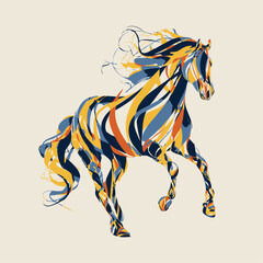 Abstract Horse Illustration: Running Animal, Colorful Brush Strokes, Modern Art, Graphic Design