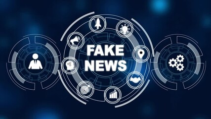 Businessman presses button fake news virtual digital electronic user interface concept. Business, technology, internet and network concept. Digital technology background. - Powered by Adobe