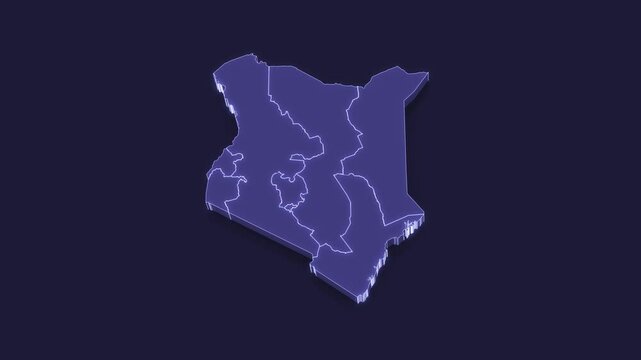 3D Animated Political Map with Kenia Outline Highlighted.