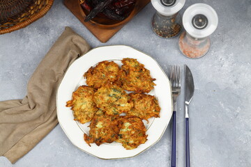 Mucver, Turkish traditional food. (Turkish cuisine) Homemade Food with Zucchini.