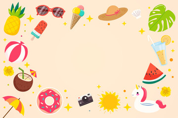 Summer elements with space for text. Background for ads, banner, poster, card, cover, stickers, badges, illustration design.