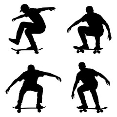 Silhouettes of skateboarders in action